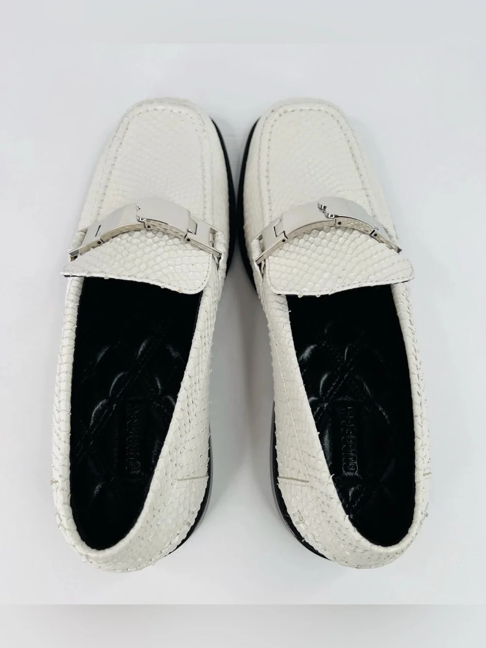 Burberry Tower Loafer Horsebit White Textured Leather Flat Women Shoes EU 40